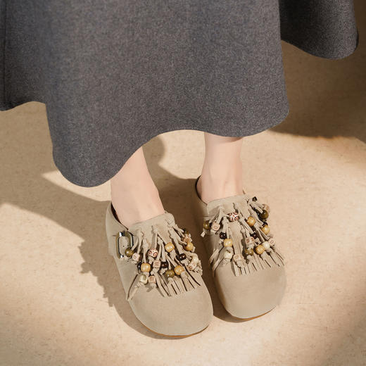 西村名物2025年秋季新款舒适厚底流苏配饰后空鞋勃肯鞋T25CM31671 商品图8