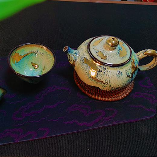 玄雕窑大漆闻香杯80ml西施大漆壶200ml鎏金壶200ml紫砂深色小茶盘32*13*2cm 商品图2