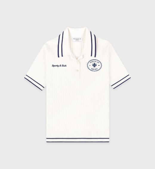 Sporty & Rich - Eden Crest Polo - White/Dark Navy - 女装 - Polo衫 - 白色/深蓝色 商品图0