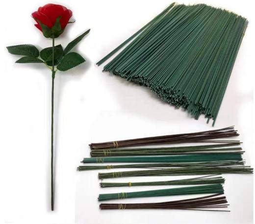 DIY仿真玫瑰花杆铁丝2mm*40cm胶包花杆手工制作丝网花束绿色花杆材料 商品图1