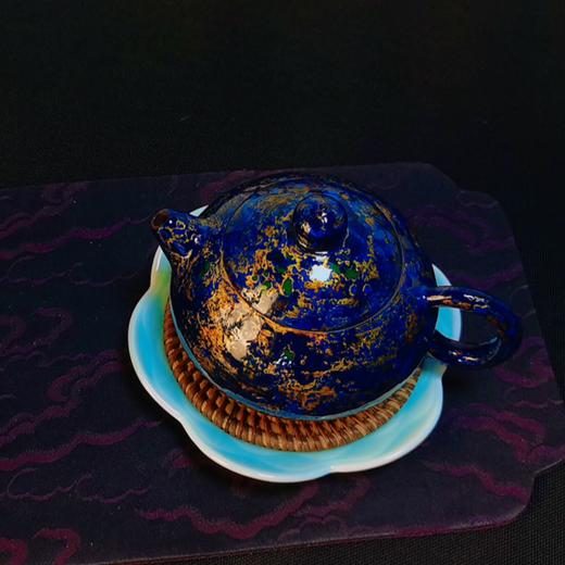 玄雕窑大漆闻香杯80ml西施大漆壶200ml鎏金壶200ml紫砂深色小茶盘32*13*2cm 商品图3