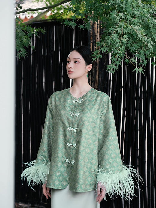 盛唐牡丹| 宝相花纹重缎宋锦外套(鸵鸟毛可拆卸) 商品图0