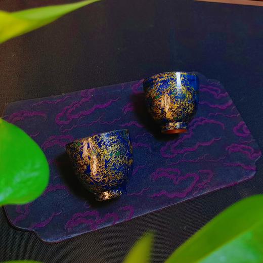玄雕窑大漆闻香杯80ml西施大漆壶200ml鎏金壶200ml紫砂深色小茶盘32*13*2cm 商品图4