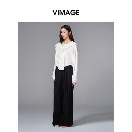 VIMAGE纬漫纪显瘦垂坠感休闲松弛直筒黑色秋季新款阔腿裤V2405107 商品图1
