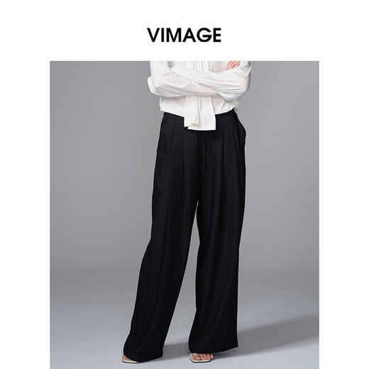 VIMAGE纬漫纪显瘦垂坠感休闲松弛直筒黑色秋季新款阔腿裤V2405107 商品图3