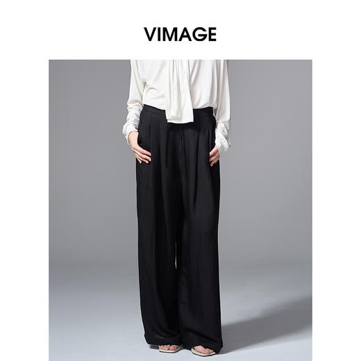 VIMAGE纬漫纪显瘦垂坠感休闲松弛直筒黑色秋季新款阔腿裤V2405107 商品图5
