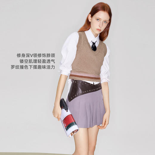 马君妍同款lost in echo早秋新款时尚V领纯羊毛短款针织背心马甲 商品图2