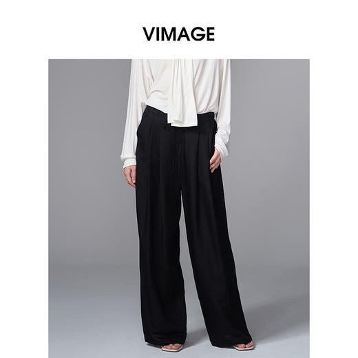 VIMAGE纬漫纪显瘦垂坠感休闲松弛直筒黑色秋季新款阔腿裤V2405107 商品图0
