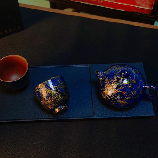 玄雕窑大漆闻香杯80ml西施大漆壶200ml鎏金壶200ml紫砂深色小茶盘32*13*2cm 商品图7