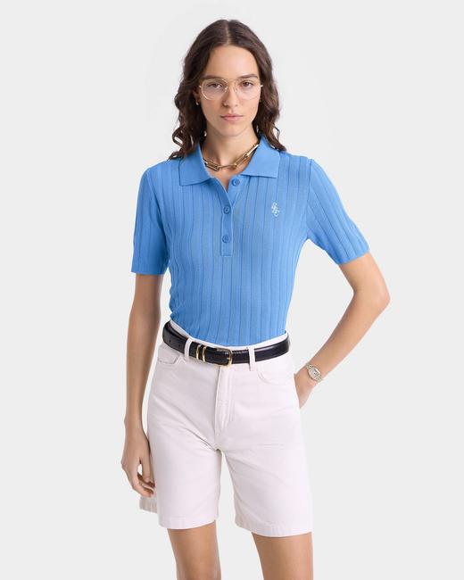Sporty & Rich - Src Ribbed Polo - Juniper - 女装 - Polo衫 - 蓝色 商品图2