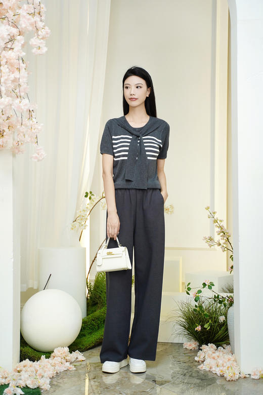 现货  臣禾	【披肩条纹T】圆领短袖针织上衣（披肩不可拆卸）	JZ253090275 商品图12