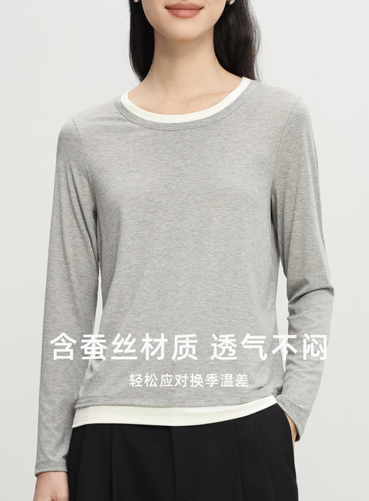 臣禾	【拼色面膜T】假两件正肩长袖休闲打底衫	JZ253050875预售 商品图1