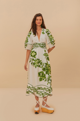 Farm Rio - Green Floral Cascade - Off White - 女装 - 连身裙 - 米白色