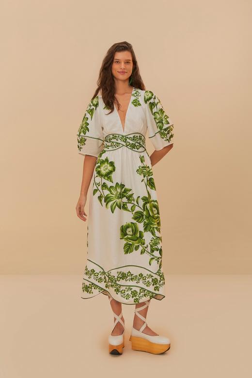 Farm Rio - Green Floral Cascade - Off White - 女装 - 连身裙 - 米白色 商品图0
