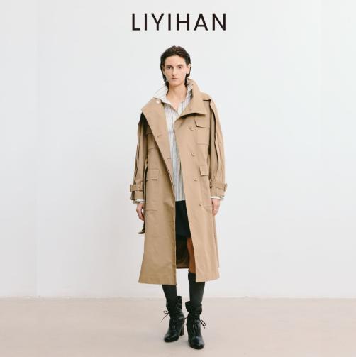 LIYIHAN 2025秋季新款法式通勤长款卡其色风衣外套女小众设计感 商品图3