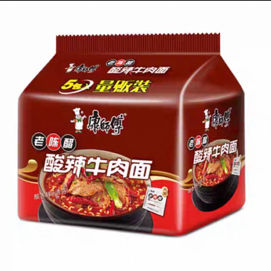 康师傅老陈醋酸辣牛肉面5包量贩装555g/组(B9-02-06)