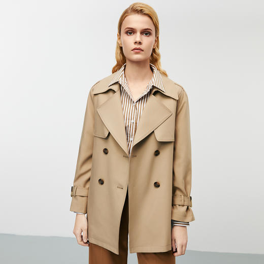 EITIE爱特爱时尚双排扣收腰短款显瘦通勤风衣外套秋新款7904607 商品图1