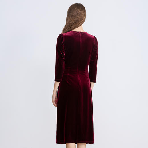 EITIE爱特爱法式复古优雅气质修身显瘦红色丝绒连衣裙秋新款C2507836 商品图4