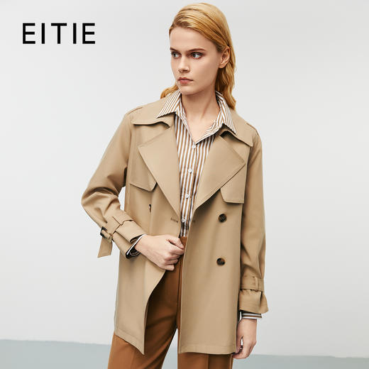 EITIE爱特爱时尚双排扣收腰短款显瘦通勤风衣外套秋新款7904607 商品图0