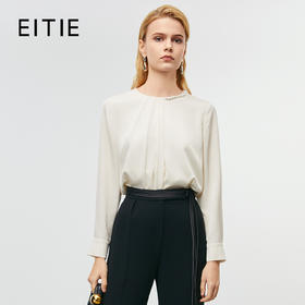 EITIE爱特爱秋季新款高级感气质钉珠直筒显瘦纯色上衣7913617