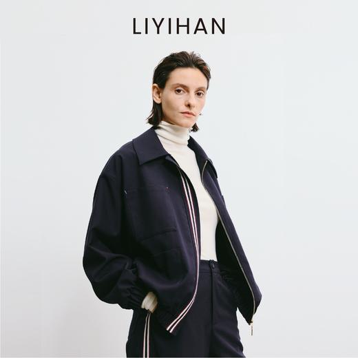 LIYIHAN 2025秋季新款通勤羊毛夹克短外套藏蓝色女套装小众设计感 商品图0