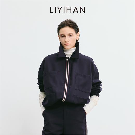 LIYIHAN 2025秋季新款通勤羊毛夹克短外套藏蓝色女套装小众设计感 商品图4
