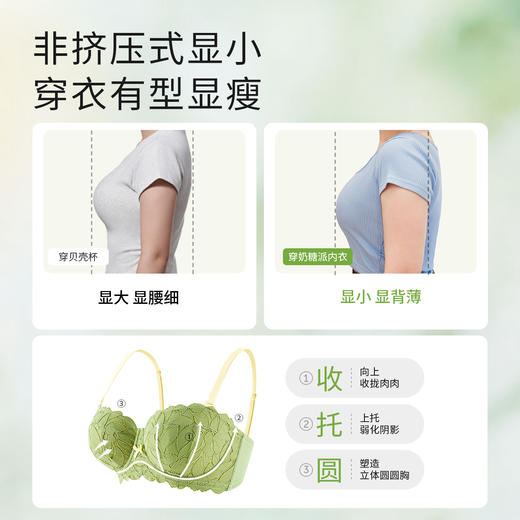 [叶漫]大胸显小半杯圆圆杯超薄半杯撞色防凸点蕾丝内衣 商品图3