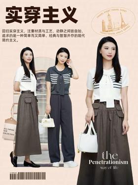 现货  臣禾	【披肩条纹T】圆领短袖针织上衣（披肩不可拆卸）	JZ253090275