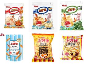 上好佳鲜虾片鲜虾条、纤虾条组合装（原味，咸蛋黄味，蒜香味，青花椒味）（60g-65g）*6袋