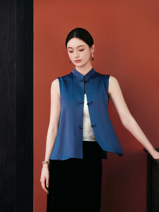 盛唐牡丹| 青金石色重缎真丝马甲 商品图0