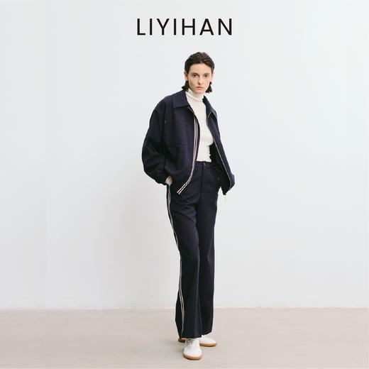 LIYIHAN 2025秋季新款通勤羊毛夹克短外套藏蓝色女套装小众设计感 商品图2
