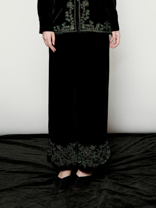 盛唐婧| 新中式真丝绒重工钉珠直筒裤 商品图0