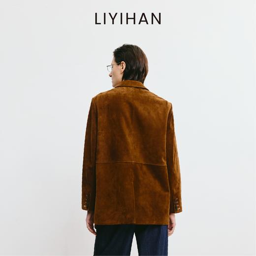 LIYIHAN 2025秋新款通勤美拉德麂皮羊皮棕色西装外套女小众设计感 商品图1