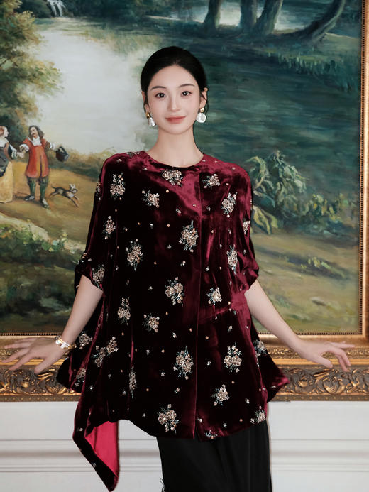 盛唐牡丹| 丝绒串珠绣花披肩外套 商品图0