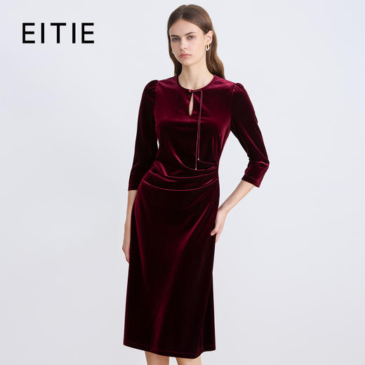 EITIE爱特爱法式复古优雅气质修身显瘦红色丝绒连衣裙秋新款C2507836 商品图0