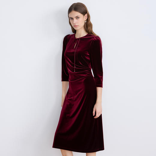 EITIE爱特爱法式复古优雅气质修身显瘦红色丝绒连衣裙秋新款C2507836 商品图2