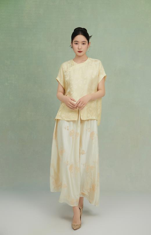 荷言GL 云鉴 山茶绣花亮片新中式米白伞裙舒适显瘦氛围感 商品图2