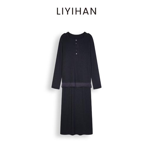 LIYIHAN 2025年秋季新款通勤莱赛尔两件式长袖中长款连衣裙灰色女 商品图0