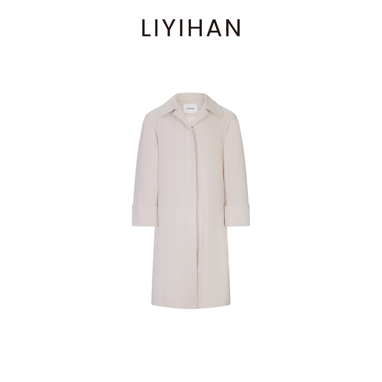 LIYIHAN 2025秋季新款通勤中长款风衣外套米白色女简约小众设计感