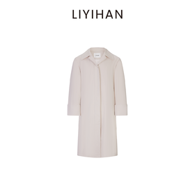 LIYIHAN 2025秋季新款通勤中长款风衣外套米白色女简约小众设计感