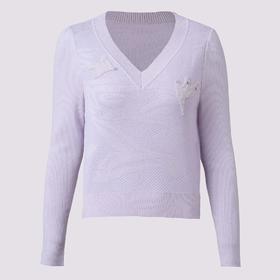 MAXRIENY精致钉珠飞鸽刺绣套头上衣紫色针织毛衫2025春季