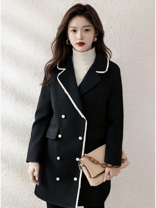 【高端系列】手工定制2635款100%羊毛小香风蕾丝边中长双面尼大衣-喜出 商品图3