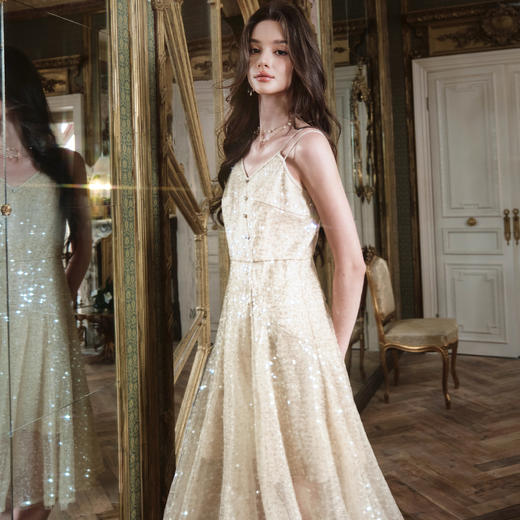 香槟色人鱼姬亮片修身吊带连衣裙 商品图5