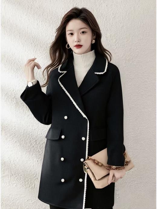 【高端系列】手工定制2635款100%羊毛小香风蕾丝边中长双面尼大衣-喜出 商品图4