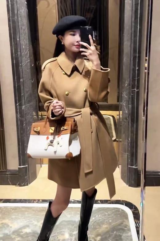 【高端系列】手工定制3691款100%羊毛韩系小香风中款双面尼大衣-喜出 商品图0