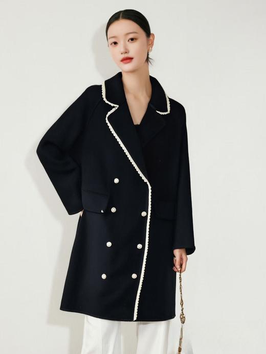 【高端系列】手工定制2635款100%羊毛小香风蕾丝边中长双面尼大衣-喜出 商品图1