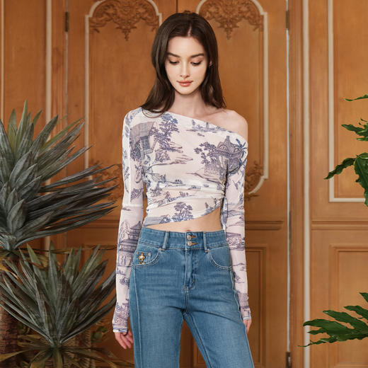 雍正行乐图手绘印花露肩皮肤衣 商品图1