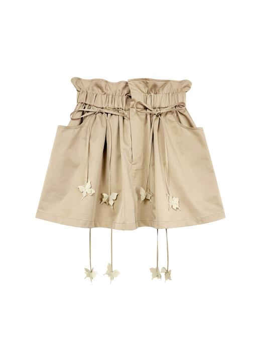 卡其色松紧腰立体蝴蝶装饰裙裤 商品图0