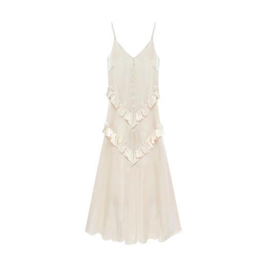 香槟色压纹褶皱感醋酸吊带连衣裙 商品图4