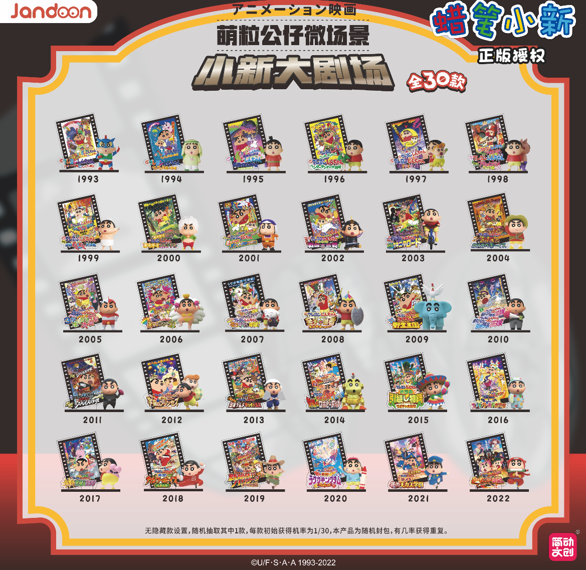 简动 蜡笔小新 小新大剧场 萌粒公仔 全30只/盒 盲盒